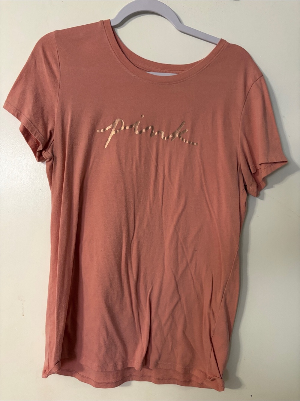 PINK Victoria's Secret Short Sleeve Tee in Dusty Coral with Metallic Logo